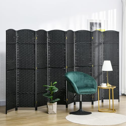 HOMCOM Room Divider 8 Panel Privacy Screen 5.6' Tall Wall Partition Black | Freestanding Partition, Home Office, Bedroom - color: Black, size: 8 Panel