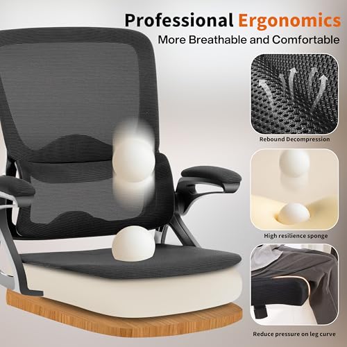 Ergonomic Office Chair,Mesh Office Chair with Lumbar Support,Mid Back Desk Chair with Flip-up Arms,400 lbs Comfy Computer Chair for Home Office (Jet Black) - color: Jet Black