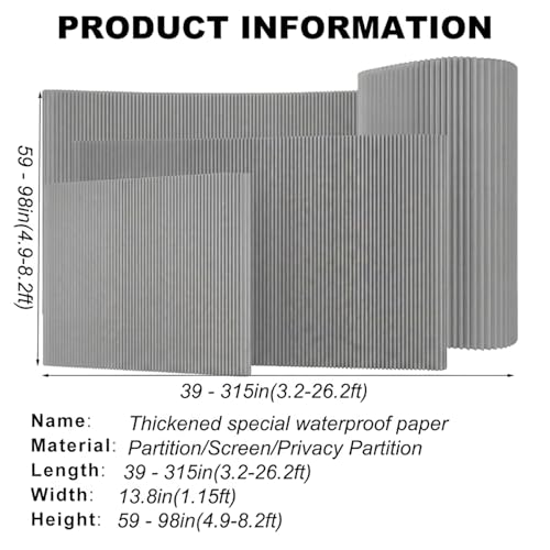 Accordion Room Divider, Folding Paper Partition Wall Divider | Freestanding Privacy Screen for Office, Commercial Layout, Home & Clothing Store, Easy to Store-Grey, L79in x H70in - color: Grey, size: 79"L x 70"H