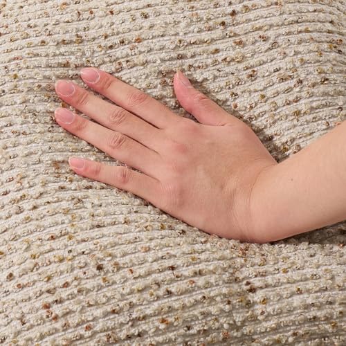 HEAVYWOOD Textured Boucle Pillow Covers 18x18 Set of 2 Striped Boho Farmhouse Throw Pillowcase Rustic Accent Square Couch Cushion Cover for Home Decor Bed Sofa Living Room (Khaki, 18x18) - color: Khaki