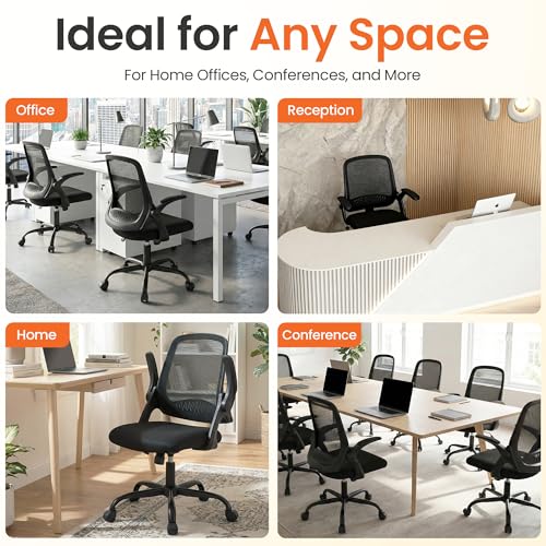NEO CHAIR Office Chair Gaming Desk Computer Mesh Ergonomic Chair with Flip-up Arms Comfy Lumbar Support Adjustable Height Rolling Wheels Chair for Home Office (All Black) - color: All Black