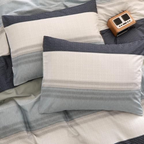 LifeTB 100% Cotton Boy Stripe Duvet Cover Twin White Blue Gray Stripe Comforter Cover Modern Soft Geometric Stripe Bedding Set Simple Style Men Adults Duvet Quilt Cover with 2 Pillowcases - color: A3# Modern Stripe, size: Twin(68"x86")