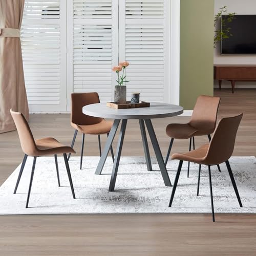 HIPIHOM Modern Dining Chairs Set of 4, Upholstered Faux Leather Cushion Seat and Sturdy Metal Legs (4 Brown Chairs) - color: 4 Brown Chairs