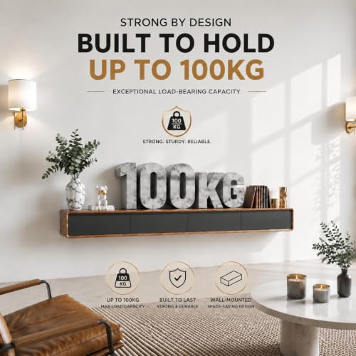 Floating TV Stand, Modern Wall-Mounted Entertainment Center with 2 Flip-Down Cabinet Doors 2 Drawers, Solid Wood Media Console (Walnut/Black, 94.5") - color: Walnut Black, size: 94.5"