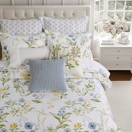 Levtex Home - Viviana Embroidered Pillow - 18x18in Decorative Pillow - Floral Embroidered Pattern - Reversible - Feather Filled - color: Blue, size: 18" x 18" (Pack of 1)