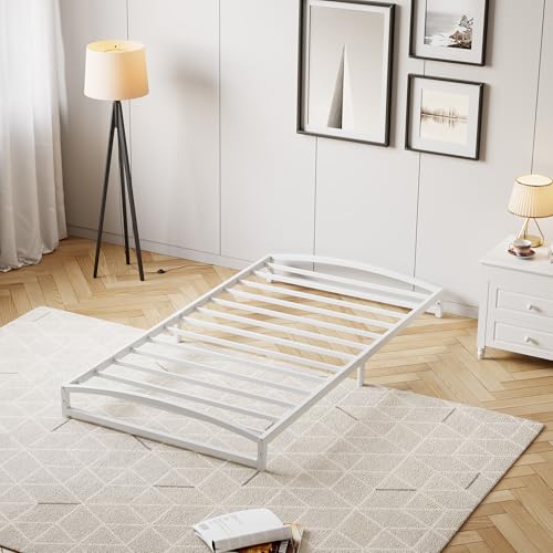 IDEALHOUSE Low Bed Frame, 6 in Twin Size Metal Platform Bed Frame, White | Arch Design, Heavy Duty Bed Frame, Strong Bearing Capacity, No Box Spring Needed, - color: 6 Inch White, size: Twin
