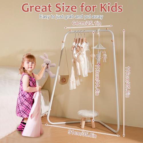Kids Clothing Corner Rack, Dress Up Storage for Little Girls with Bottom Storage Shelf, Cute Toddler Wardrobe Cloest Garment for Hanging Coat, Dance Costume, Dresses, Clothes in Bedroom, White - color: White-Corner
