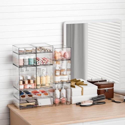 8 Pack Small Stackable Storage Bins,Clear Acrylic Drawer Boxes,Medicine Cabinet Organizer,Plastic Containers for Organizing Vanity,Undersink,Pantry,Bathroom Makeup Organizer,Home Organization - color: Clear-4.4 In Tall, size: 8 Pcs