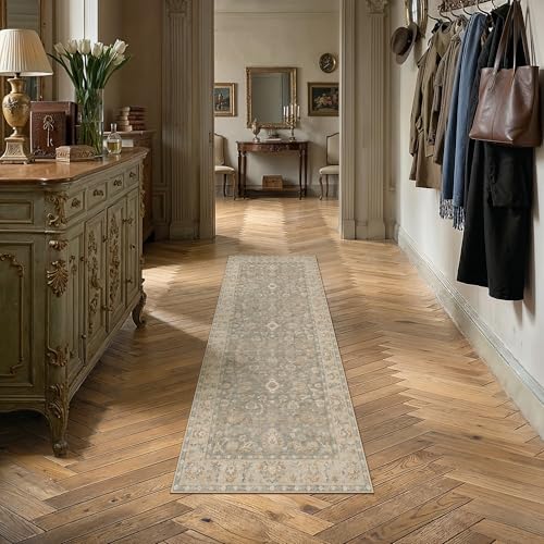 2x6 Brown Neutral Runner Rug | Washable, Non Slip, Low Pile, Soft, Vintage, Floral, Distressed Farmhouse, for Hallway Entryway Kitchen Bathroom Laundry Room - color: Brown, size: 2' x 6' (Runner)