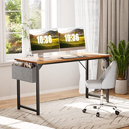 Sweetcrispy 55-Inch Computer Desk for Bedroom, Brown | Gaming Writing Work and Study Desk for Home Office, Sturdy Metal Frame and Compact Modern Design with X-Shaped - color: Rustic Brown, size: 55-Inch