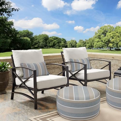 Outdoor/Indoor Inflatable Ottoman Pouf D20 xH9, All Weather Round Footstool with Handle, Water Repellent Portable Footrest for Patio Garden Camping Travel-Grey Stripe - color: Grey Stripe