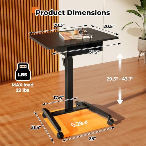 JOY worker Rolling Laptop Desk with Drawer, 31.5" Black Mobile Staning Desk | Pneumatic Height Adjustable, Open Storage Shelf, Lockable Casters, Portable Sit Stand Desk, Home Office Teacher, Holds 22lbs - color: Black, size: 31.5 Inch