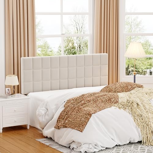 Velvet Upholstered Tufted Queen Size Headboard,Wood Head Board with Metal Legs, Adjustable Height from 42” to 56”, Bed Headboard in Modern Design,Backboard for Bed, Beige - color: Beige, size: Queen