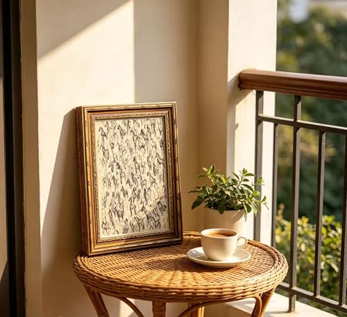 Vintage Gold Framed Horse Sketch Wall Art, Abstract Equestrian Canvas Prints, Rustic Neutral Horse Drawing Wall Decor, Retro Equestrian Drawing Print Artwork for Living Room Bedroom Dorm Office, 9x11in - color: Abstract Horse, size: 11"L x 9"W