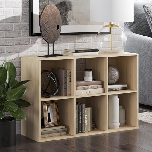Signature Design by Ashley Piperton 6 Cube Storage Organizer, Cubby Shelf | Durable engineered wood with natural ash grain, Fits standard 10.5-inch bins, Versatile hybrid closed and open back design - color: Tan, size: Six Cube