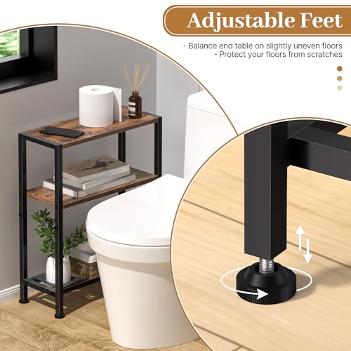 Narrow Side Table for Small Space, 2-Tier Small End Table with Shelf Holder, Slim Nightstand, Skinny Snack Couch Table in Living Room, Bedroom, Study, Kitchen and Balcony (Rustic Brown &Black) - color: Rustic Brown