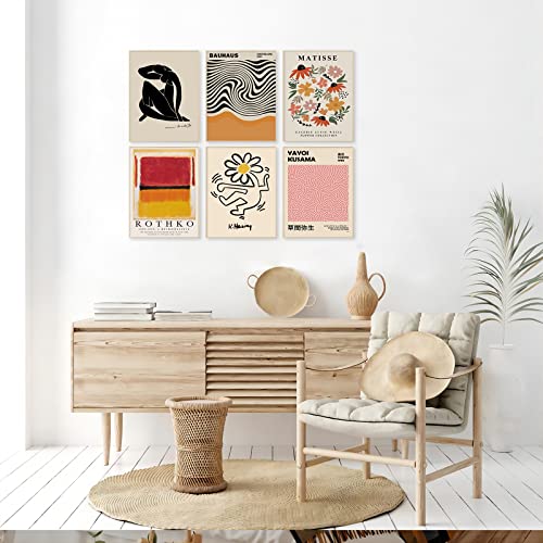 KBKBART Matisse Wall Art Prints Set of 6, Abstract Matisse Wall Art Exhibition Posters Black Beige Yellow Women Body Line Art Flower Market Art Prints, Living Room Wall Decor(8x10inch, Unframed - color: Black,Yellow, size: 8x10 inch