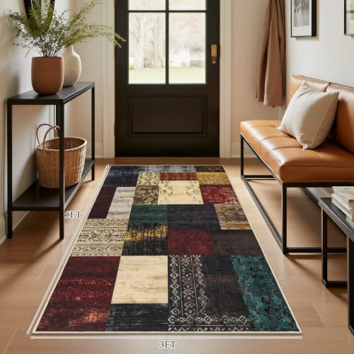 3x5 Entryway Rug, Washable Non Slip Area Rug for Bedroom, Soft Low Pile Modern Geometric Carpet Indoor for Kitchen Living Room Dining Room Nursery Office - color: Multi Color, size: 3' x 5' (Rectangular)