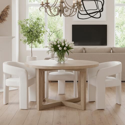 HNY Modern PU Leather Barrel Single Dining Chair, White | Upholstered Accent Armchair With Wide Seat Stylish Design For Living Room Bedroom Vanity And Small Spaces - color: White Pu