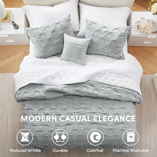 Comfort Spaces All Season King Size Comforter Set for Girls, 4 Piece, Gray | For Girls Fluffy Lightweight, All Season Breathable Durable, Year Round Polyester, Decorative Modern Elegant Size Ogee Ruched - color: Gray, size: King/Cal King
