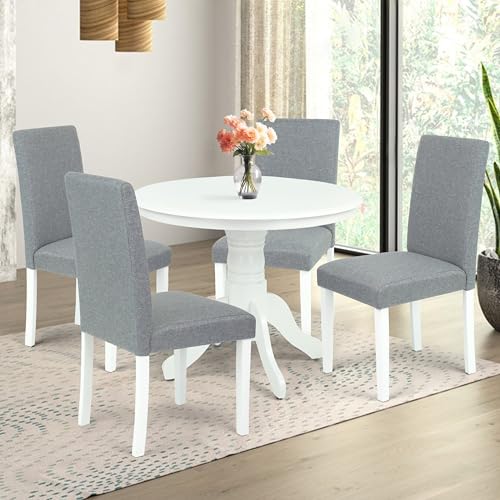 Round Solid Wood Dining Table 38.5'' D with Pedestal Base, Kitchen Round Table for 2 and 4 Persons, Restaurant Table, White Color - color: White