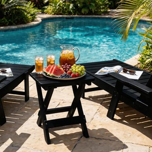 Folding Outdoor Side Table,Small HDPE Patio Table,All-Weather Compact Portable End Table for Patio,Porch,Pool,Black,11.8" D x 15.7" W x 15.7" H - color: Black