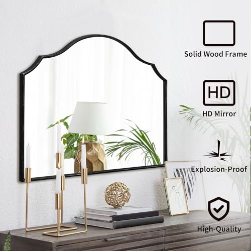 Besdomus Black Wooden Vanity Mirror: 32"x24" Bathroom Mirrors for Over Sink | Scalloped Modern Minimalist Decorative Wall Mirror for Dresser/Mantel/Bedroom/Entryway/Fireplace/Nightstand/Dining Room - color: Black, size: 24"L x 32"W