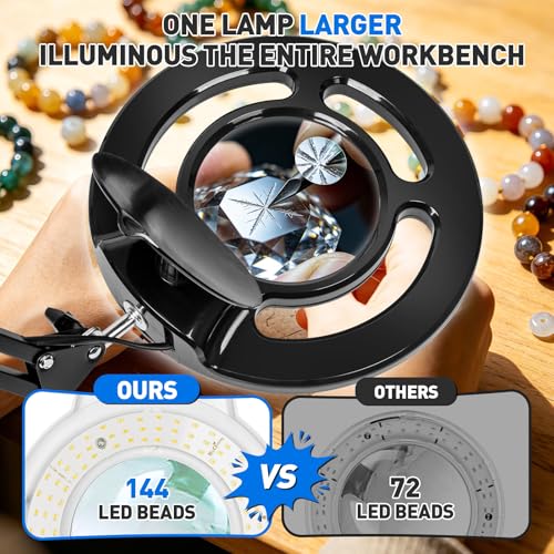 KIRKAS Magnifying Glass with Light, 2,200 Lumens Magnifying Lamp 12X 30X | 28in Adjustable Long Arm Knob Stepless Dimmable LED Lighted Magnifier Real Glass Lens for Repair Craft Sewing Workbench - color: Black 28in Magni-attach