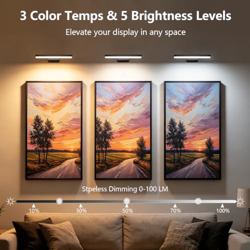2 Pack Picture Lights for Wall, 6000mAh Battery Operated Wall Sconce with Remote, LED Lights for Pictures on Wall with Dimmable, No-Drill Cordless Picture Light for Frame, Gallery, Dartboard