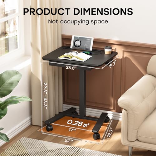 Small Mobile Standing Desk with Drawer, 23.6" x 19.7" Top | Height Adjustable Rolling Teacher Desk with Cup Holder and Hooks, Portable Workstation on Wheels for Classroom & Study, Black - color: Black, size: 24"