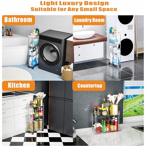 Clear 3 Tier Slim Rolling Storage Cart with Wheels,6.3″W Thin Shelf,Bathroom Storage Cabinet,Skinny Laundry Cart,Narrow Laundry Room Cart Between Washer and Dryer,Skinny Shelves for Small Space - style: 3 Tier