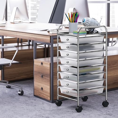 Simple Houseware 8 Drawers Rolling Utility Cart Art Craft Storage, Chrome | 1-Column, 30.25" Height, Lockable Wheels, for School, Office, Art Craft, and Paper Storage - color: Chrome, size: 8 Drawers