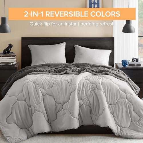 Comfort Spaces Vixie Comforter Set, Full/Queen, 3 Piece, Grey | Down Alternative, All Season, Microfiber, Bedding for Bedroom, Geometric Pattern, Reversible, Quilted, OEKO-TEX Certified - color: Grey/Light Grey, size: Full/Queen