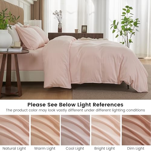 BISELINA French Linen Duvet Cover Set 2pcs with Hidden Zipper Closure Natural Flax Cotton Blend Solid Color Soft Breathable Luxury Farmhouse Bedding - Twin Size, Pale Pink - color: Pale Pink, size: Twin