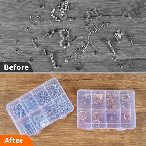 QUEFE Bead Organizer Box 2 Pack 8 Grid Plastic Tackle Box Storage Dividers | Plastic Organizer, Removable Dividers, for Candies Snacks Electronics Jewelry and Small Parts, Drawer and Craft Storage - size: 2pcs