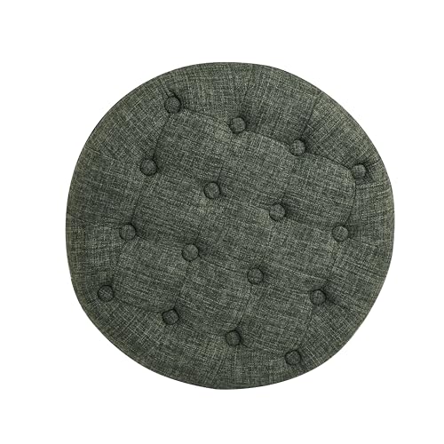 HomePop 19" Button Tufted Round Storage Ottoman - Green Clover Fabric - color: Green Clover Fabric