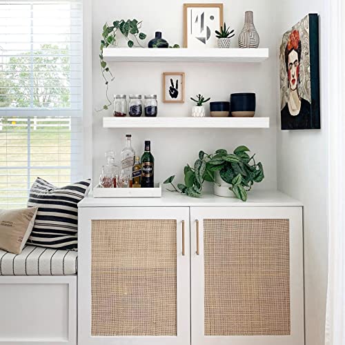 QEEIG Floating Shelves for Wall 35.4" Long - Wall Mounted Shelf Bathroom Kitchen Living Room Bedroom Farmhouse Home Decor Display Bookshelf Large 35.4 x 9.3 inch Set of 2, White (008-90W) - color: C. White, size: 35.4"