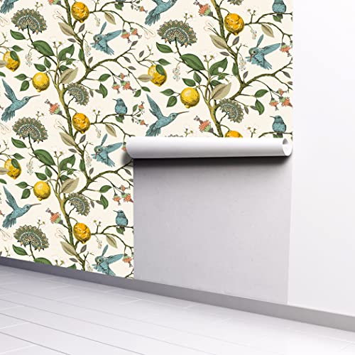 Blue Bird Self Adhesive Wallpaper Fresh Lemon Tree Peel and Stick Wallpaper Removable Waterproof Prepasted Contact Paper Wall Mural 17.7in x 9.8ft (Pack of 2) - size: 17.7" x 118" (Pack of 2)