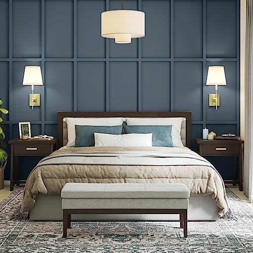 SIMPLIHOME Carlson Ottoman Bench - 45 inch Wide Upholstered Vegan Leather Rectangle Ottoman in Greige, Mid Century Modern Bench for Bedroom, Entryway or Living Room with Padded Seat - color: Greige, style: Ottoman Bench