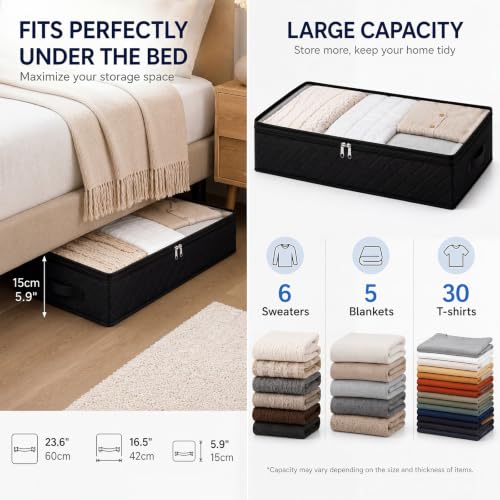 Fixwal Under Bed Storage Bags 4 Pack Underbed Containers for Clothing | Foldable Design, Clear Vinyl Window, Stainless Steel Zipper, Reinforced Handles, Dust-Resistant Under-Bed Use - size: Large, style: 4pcs