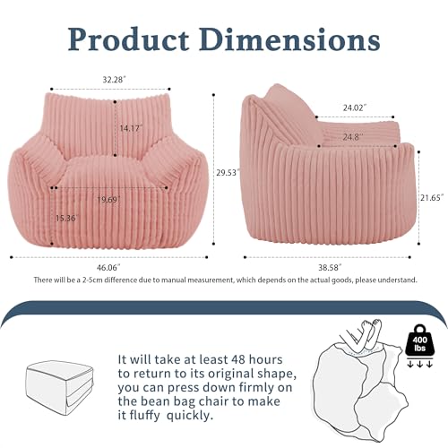 Giant Plush Bean Bag Chair for Adults with Armrests - Oversized Comfy Pink Beanbag Lounge Lazy Floor Sofa Accent Chair for Living Room, Bedroom & Dorm, Cozy Fluffy Single Cloud Mini Couch - color: Pink, size: XL Sofa Chair