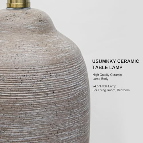 USumkky 24.5" Handcrafted Ceramic Table Lamp with 5FT Cord, Single Farmhouse Vintage Rustic Bedside Lighting for Living Room Bedroom Entryway Linen Shade Nightstand End Table Decor (Bulb Not Included) - color: 24.5" Purple-grey