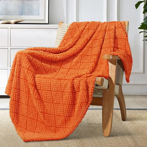 Whale Flotilla Soft Fleece Throw Blanket for Couch, Burnt Orange | Jacquard Waffle Blankets for Home Decor, Lightweight and Cozy, All Season Suitable, 50x60 Inch - color: Burnt Orange, size: Throw(50x60 Inch)