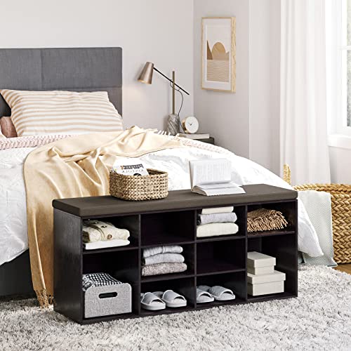 Shoe Storage Bench with Cushion, 40.9" Cubby Shoe Rack, 12-Cubby | Entryway Shoe Organizer Bench, Adjustable Shelves for Boots, Removable Washable Cushion, Closet/Hallway/Bedroom, Espresso - color: Espresso, size: 12 Cubby