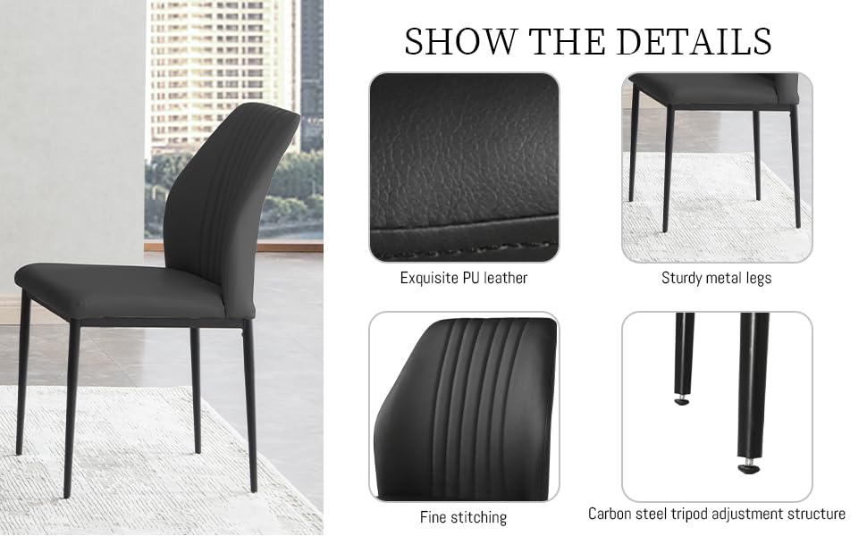 Mid-Century Extendable Dining Table Set, 63"-79", 6 Upholstered Chairs - color: Table + 6 Black Chairs, size: 63"-79"