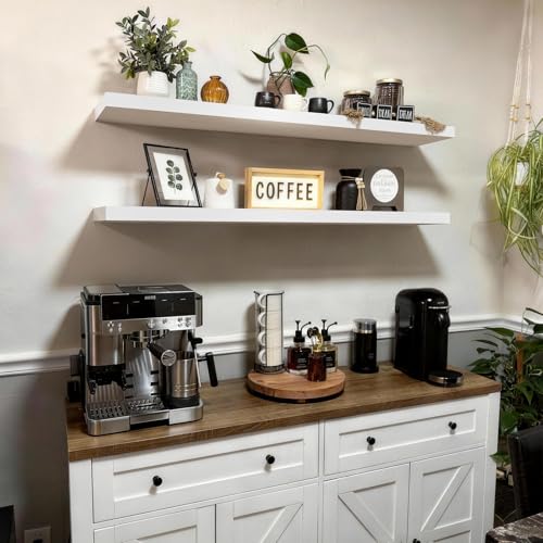BAYKA White Floating Shelves 47.2in, Set of 2, Wall Mounted for Wall Decor | Easy Install, 30lbs Max Load, Hidden Bracket, Shelving for Bathroom Bedroom Kitchen Office Storage, Multi-Wall Compatible - color: C. White - Modern Minimalist Style, size: 47.2i