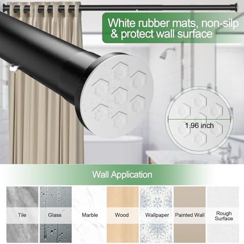 Heavy Duty Tension Curtain Rod No Drilling, 43-102 Inch Adjustable | 1.26" Diameter Pole with Strong Spring Loaded, Non Slip, Renter Friendly, Shower Rods for Bathroom/Windows/Closet,Matte Black - color: Matte Black, size: 43-102 Inches