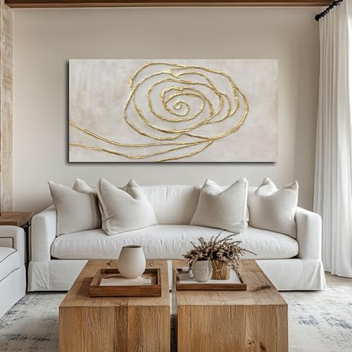 XIANSHOU Textured Wall Art Pictures Line Wall Paintings Beige and Gold Wall Decor for Walls 24"x48" Artwork for Bedroom Office Decorations - color: Gold, size: 48"L x 24"W