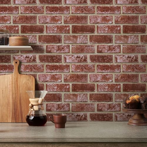 3D Red Brick Wall Panels Peel and Stick Tiles, 10 Pcs of 12"X12", Small Size Thin PVC Fake Brick Adhesive Wallpaper Backsplash Kitchen Living Room, Paintable - color: Vintage Red