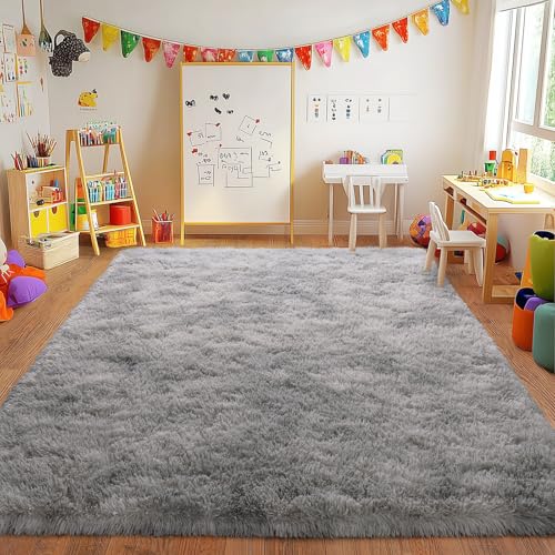4x6 Non-Slip Fluffy Area Rugs, Plush High Pile Carpets Shaggy Carpets | Small Gray Tie-Dyed Rug Fuzzy Ultra Soft Carpets Modern Shag Rugs for Living Room Bedroom Dining Room Kids Room Home Decor - color: Gray Tie-dyed, size: 4' x 6' (Rectangular)